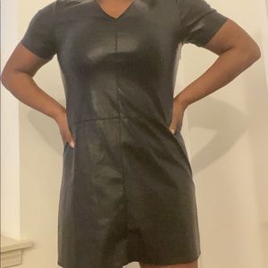 Short black faux leather dress